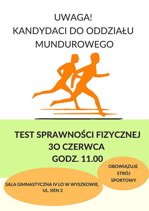 UWAGA! termin testu sprawnościowego dla kandydatów do klasy mundurowej